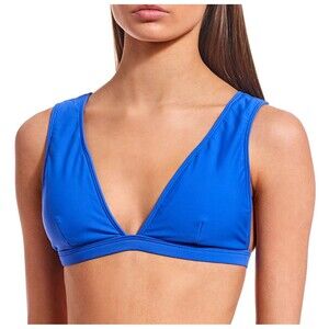 Gianni Bini Bikini Swim Top Solid Blue Wide Strap Bralette Top, Admiral Blue, S